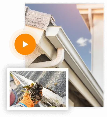 Clean white rain gutter and downspout